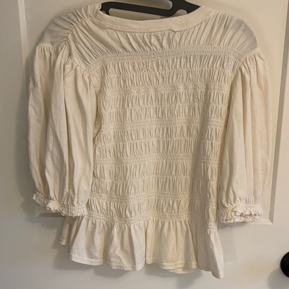 Free People Ivory Top with Beige Smocked Stripes - Picture 3 of 3